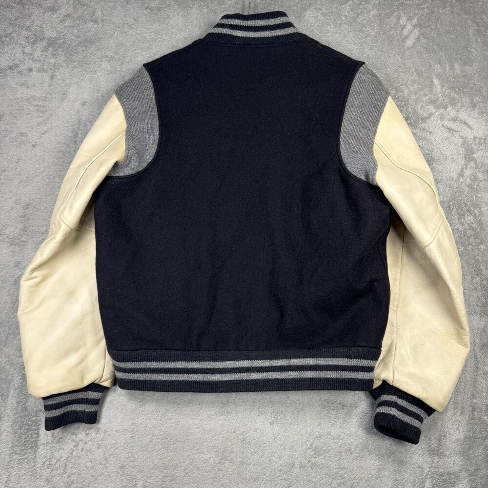 Vintage 90s Baseball Jacket Wool Leather Varsity Bomber Collegiate Quilt Lined - Picture 2 of 10